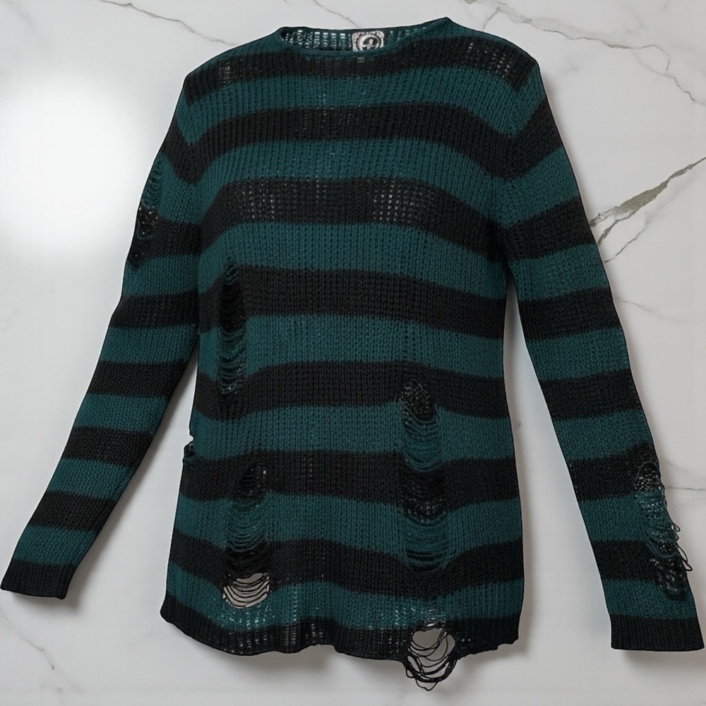 Killstar‎ Sea Punk Stripped Distressed Goth Emo Punk Sweater Oversized XL Unisex